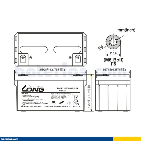 Bateria estacionária UPS Long WPL60-12AN 12V 60Ah AGM – imagem 2