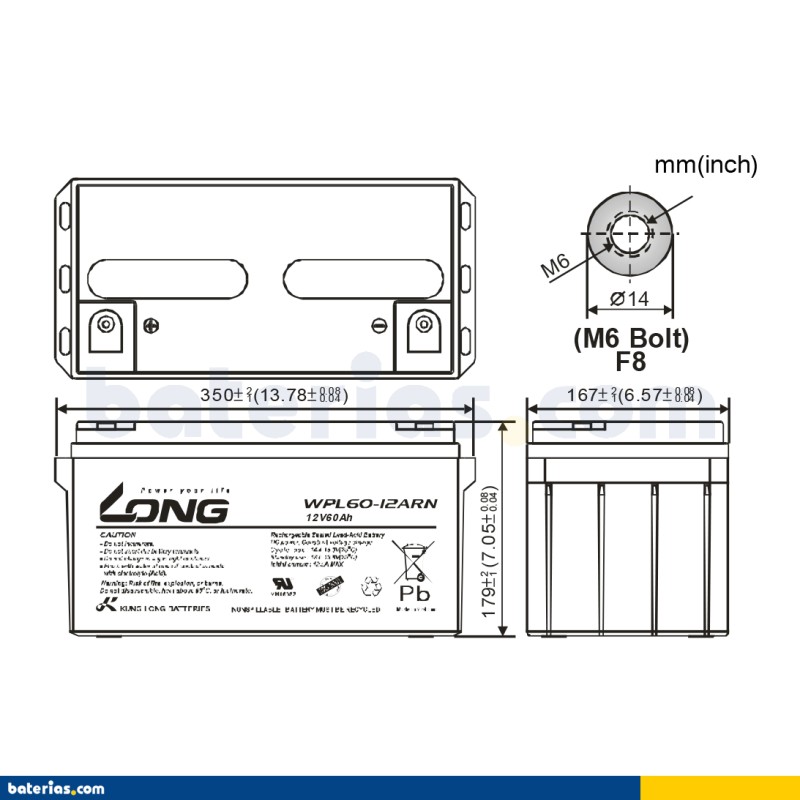Batería Long WPL60-12ARN 60Ah - 2