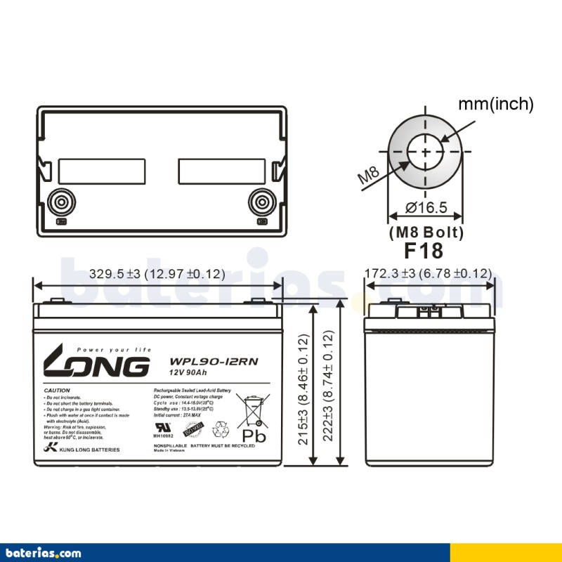 Batería Long WPL90-12RN 90Ah - 2
