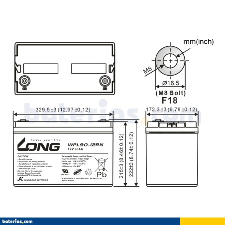 Batería Long WPL90-12RN 90Ah - 2