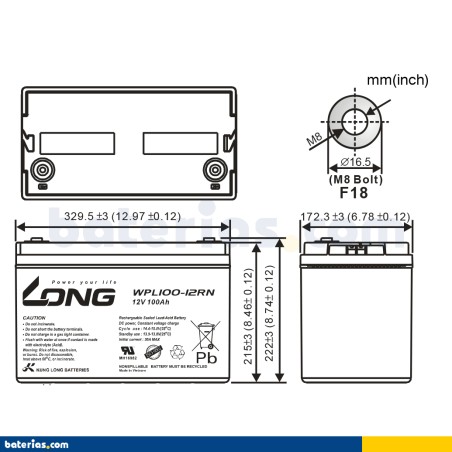 Batería Long WPL100-12RN 100Ah - 2