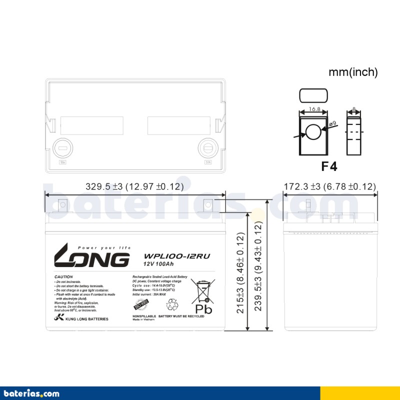 Batería Long WPL100-12RU 100Ah - 2