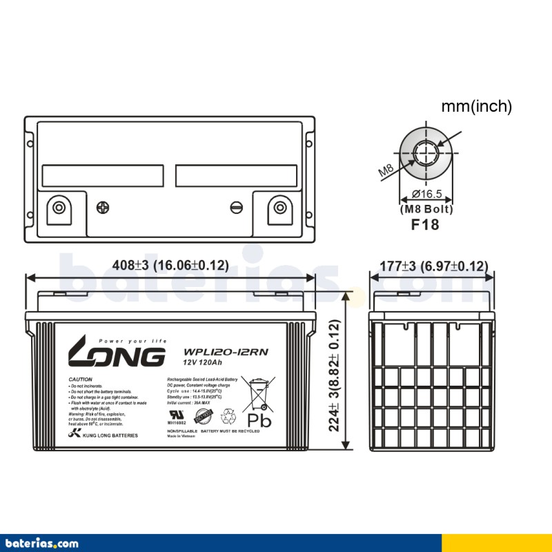 Batería Long WPL120-12RN 120Ah - 2