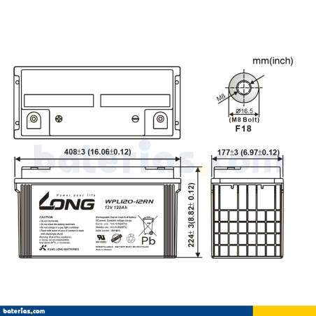 Batería Long WPL120-12RN 120Ah - 2