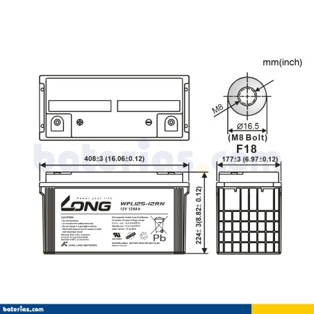 Batería Long WPL125-12RN 125Ah - 2
