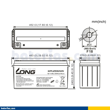 Batería Long WPL12550WN 155Ah - 2