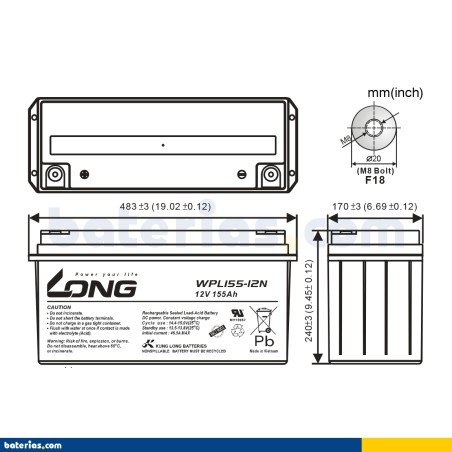Batería Long WPL155-12N 155Ah - 2