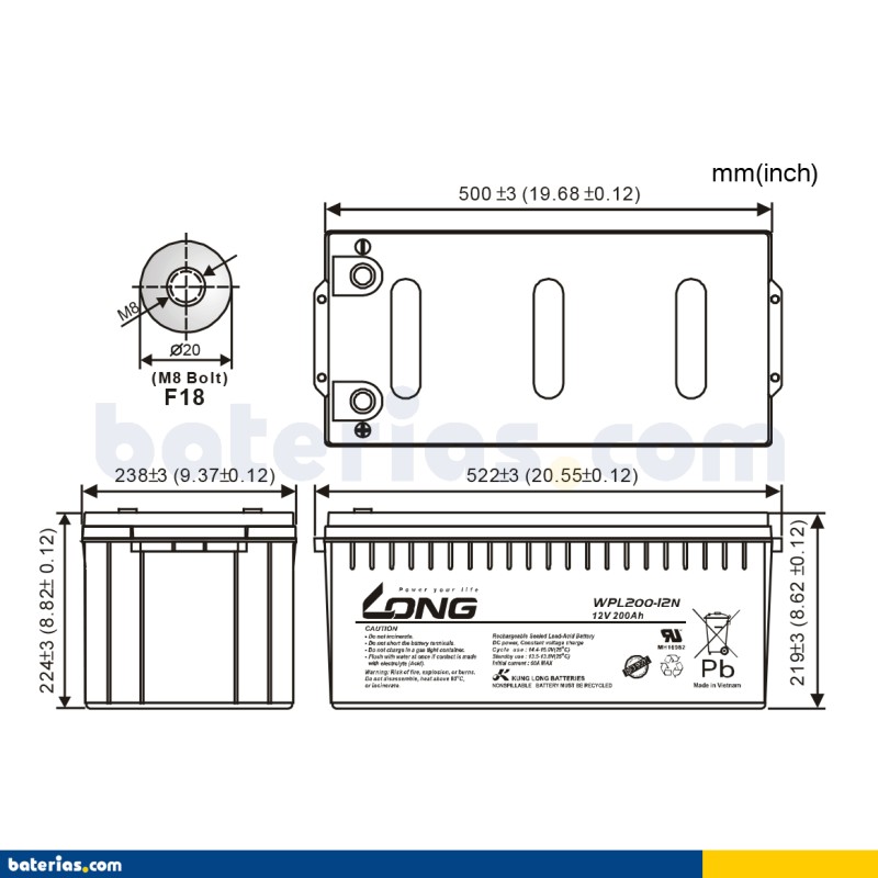 Batería Long WPL200-12N 200Ah - 2