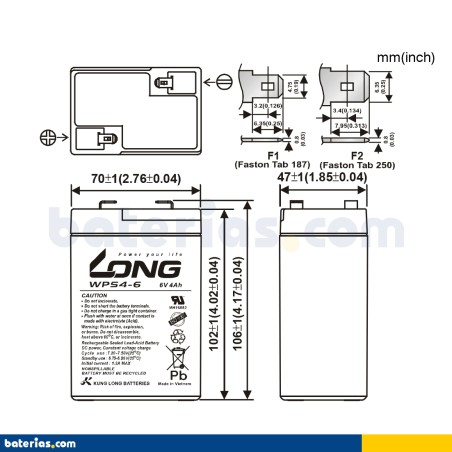 Stationary UPS battery Long WPS4-6 6V 4Ah AGM – image 2