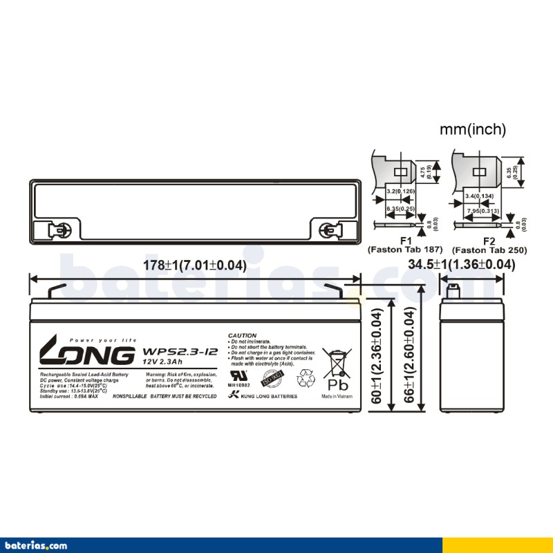 Batería Long WPS2.3-12 2.3Ah - 2