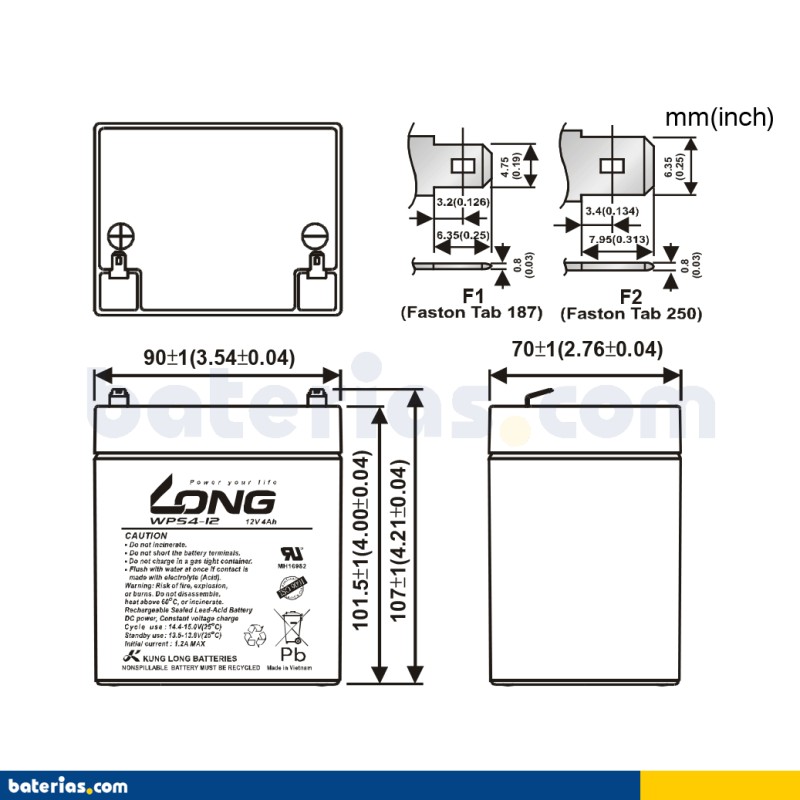 Batería Long WPS4-12 4Ah - 2