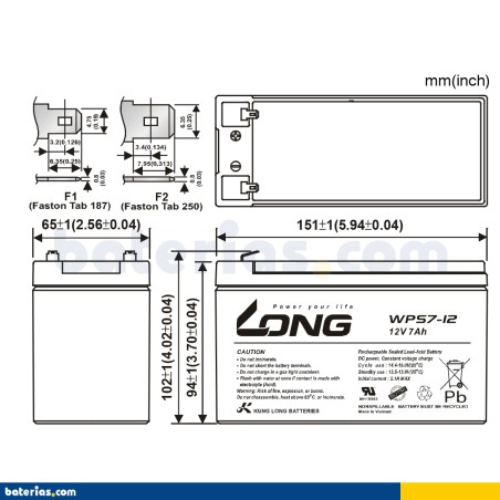 Long WPS7 12 Device Battery Long 7Ah 12V