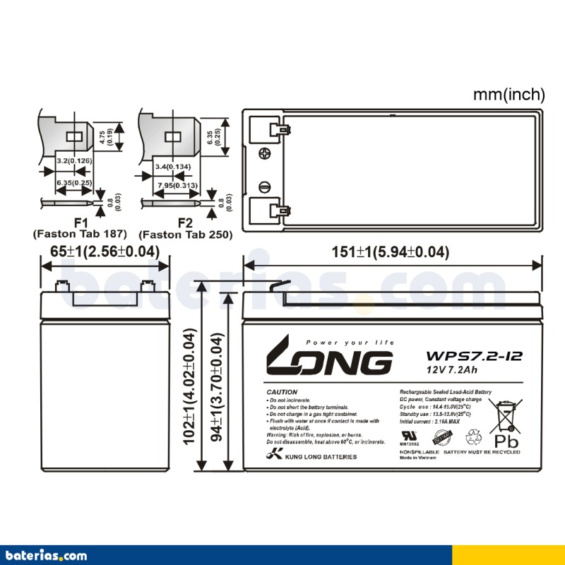 Batteria stazionaria UPS Long WPS7.2-12 12V 7.2Ah AGM – immagine 2