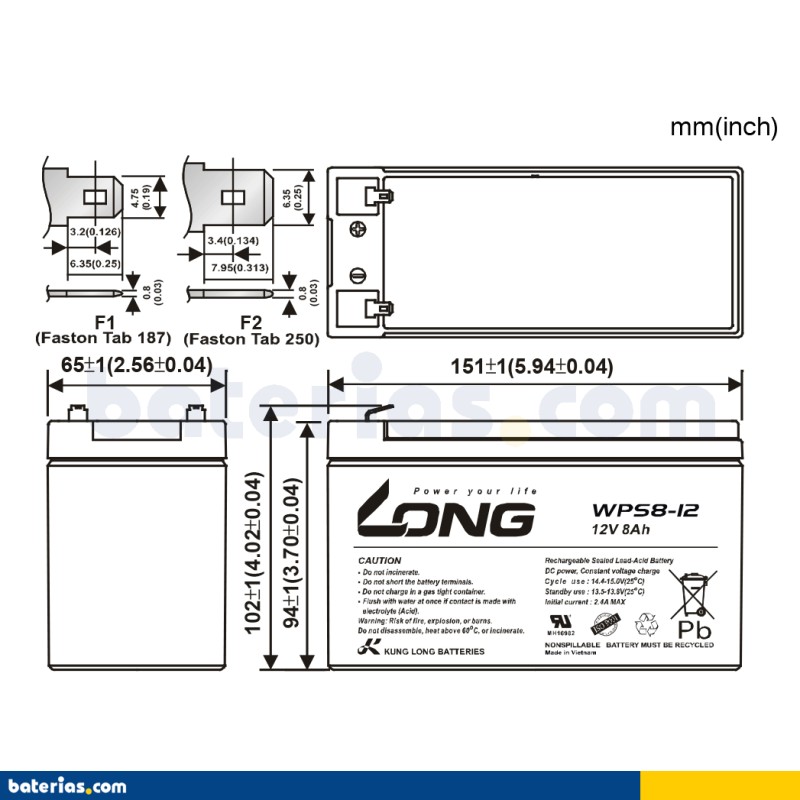 Batería Long WPS8-12 8Ah - 2