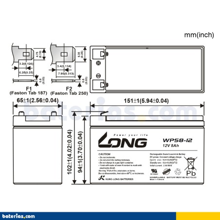 Batería Long WPS8-12 8Ah - 2