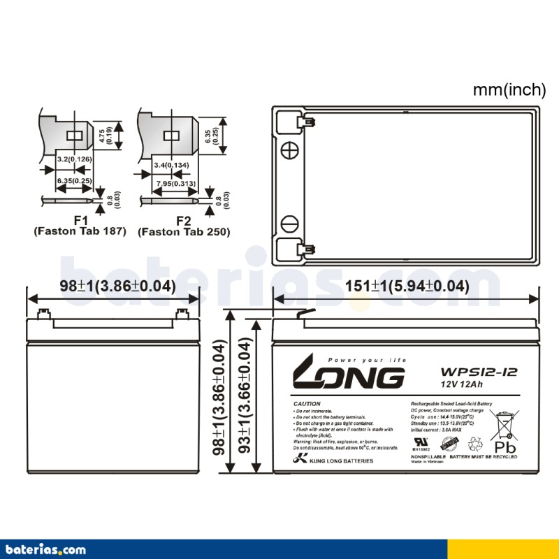 Batería Long WPS12-12 12Ah - 2