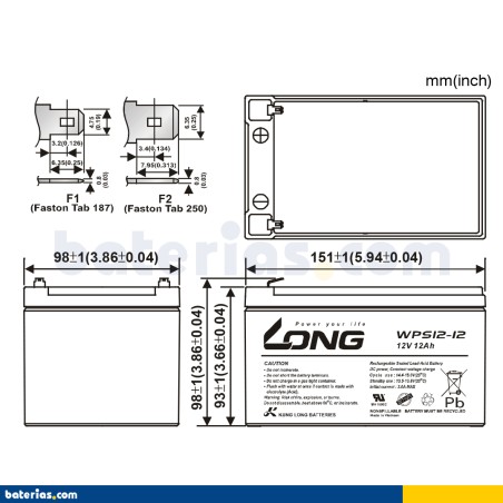 Batería Long WPS12-12 12Ah - 2