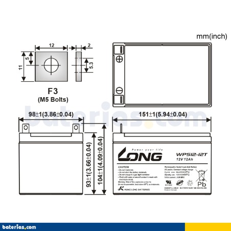 Batería Long WPS12-12T 12Ah - 2