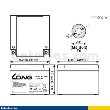 Bateria estacionária UPS Long WPS26-12N 12V 26Ah AGM – imagem 2