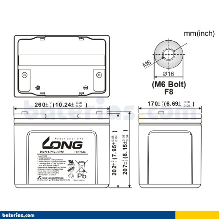 Bateria estacionária UPS Long KPH75-12N 12V 75Ah AGM – imagem 2