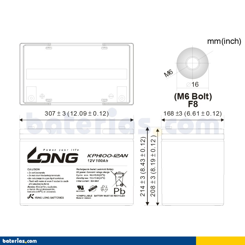 Batería LONG KPH100-12AN 12V 100Ah AGM