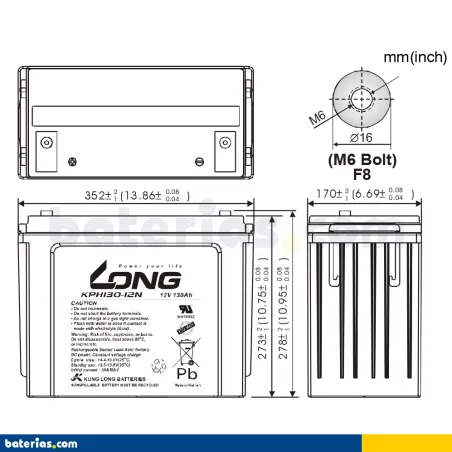 Batería Long KPH130-12N 130Ah - 2