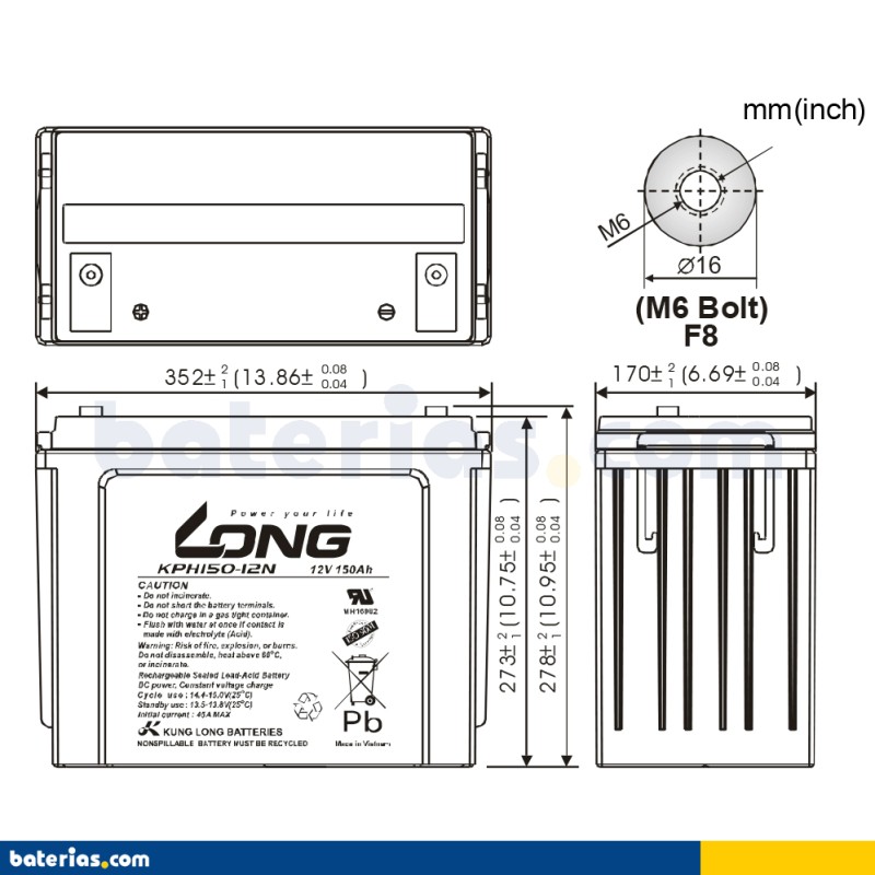 Batería LONG KPH150-12N 12V 150Ah AGM