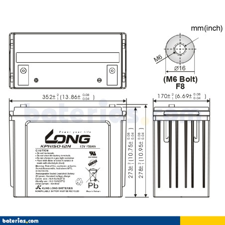 Batería LONG KPH150-12N 12V 150Ah AGM