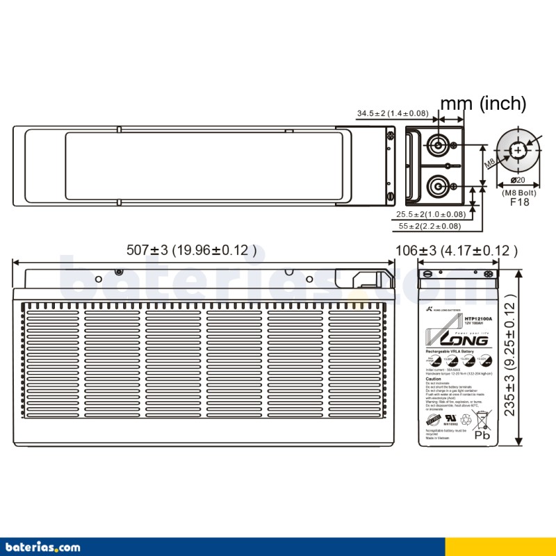 Batería Long HTP12100A 100Ah - 2
