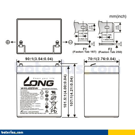 Stationary UPS battery Long WXL1225W 12V 5Ah AGM – image 2