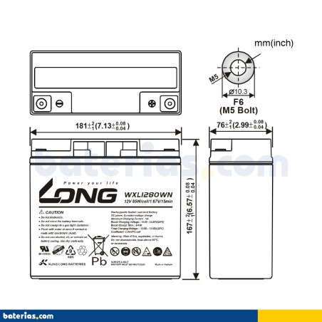 Stationary UPS battery Long WXL1280WN 12V 20Ah AGM – image 2