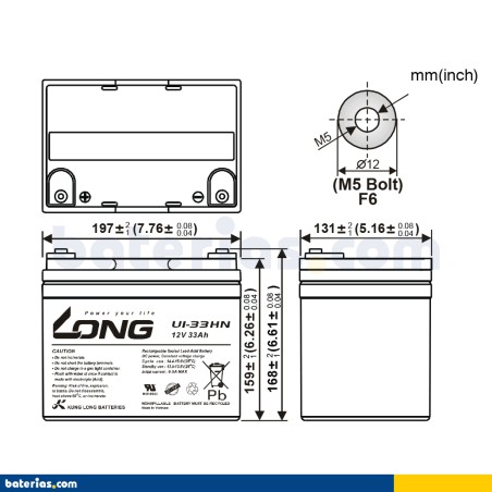 Batería Long U1-33HN 33Ah - 2