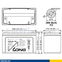 Long CWP100-12N. Batteria per applicazione solare Long 100Ah 12V