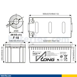 Long CWP200-12N. Batería para aplicación solar Long 200Ah 12V