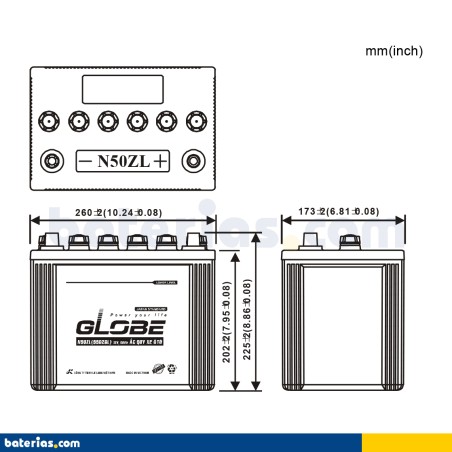 Batería LONG 55D26L 12V 60Ah
