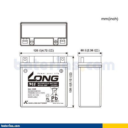 Batería Long WP5S-3BP 6Ah - 2