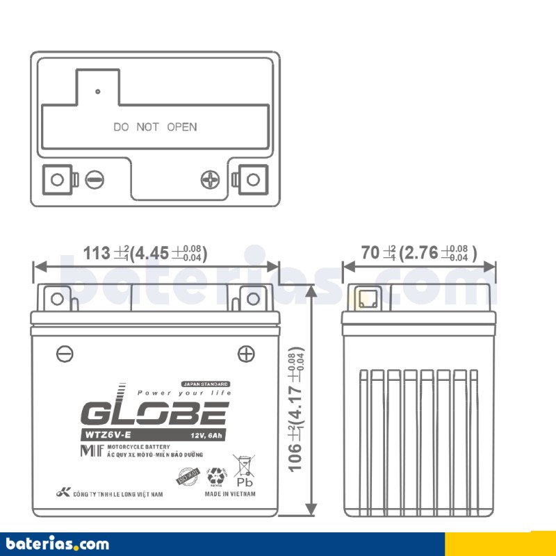 Bateria de carro Long WTZ6V-E 12V 6Ah – imagem 2