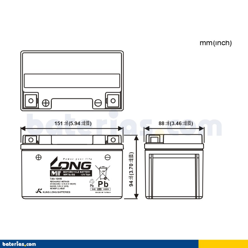 Stationary UPS battery Long WP7A-BS 12V 7Ah AGM – image 2