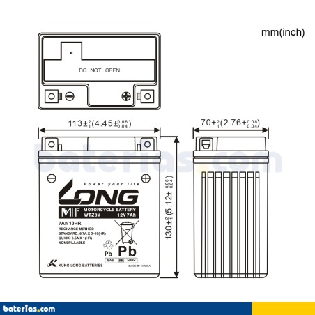 Batterie voiture Long WTZ8V 12V 7Ah – image 2