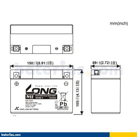 Batería Long WP9B-4 8Ah - 2