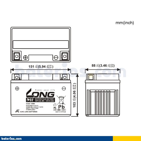 Batería LONG WP12A-BS 12V 9Ah AGM