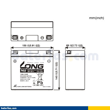Batería Long WP14B-4 12Ah - 2
