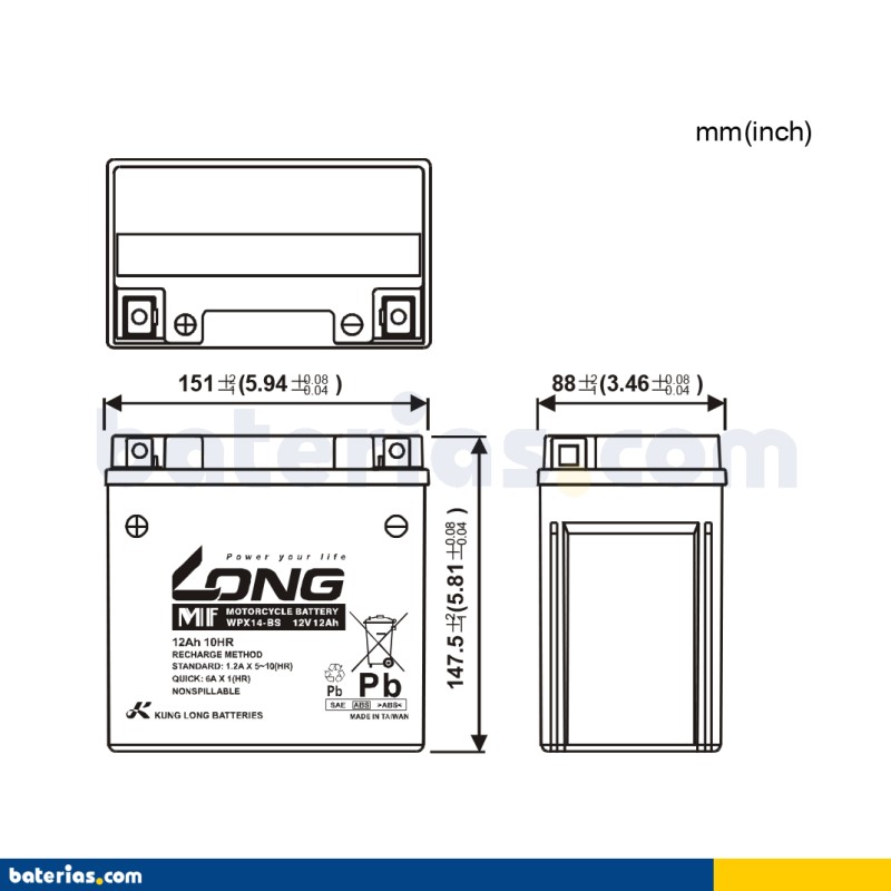 Batería Long WPX14-BS 12Ah - 2