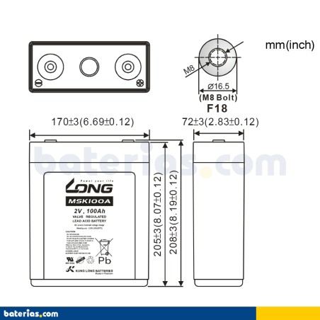 Batería Long MSK100A 100Ah - 2