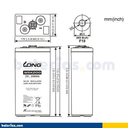 Batería Long MSK200 200Ah - 2