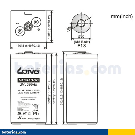 Batería Long MSK300 300Ah - 2