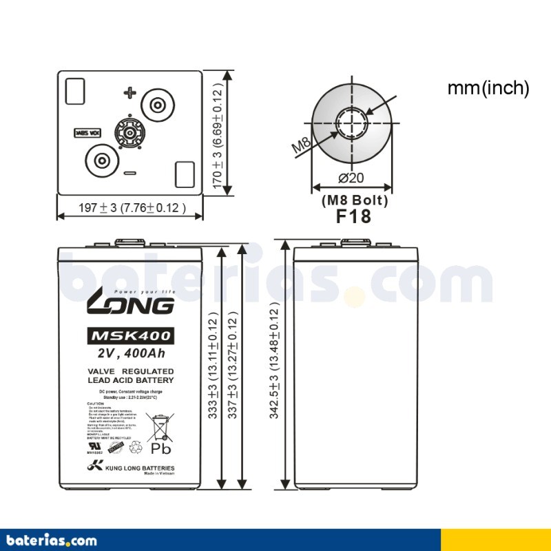 Batería Long MSK400 400Ah - 2