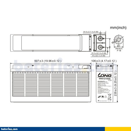 Batería Long TPK12100A 100Ah - 2
