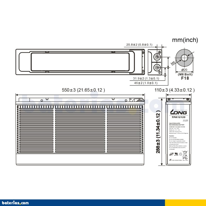 Batería Long TPK12125 125Ah - 2