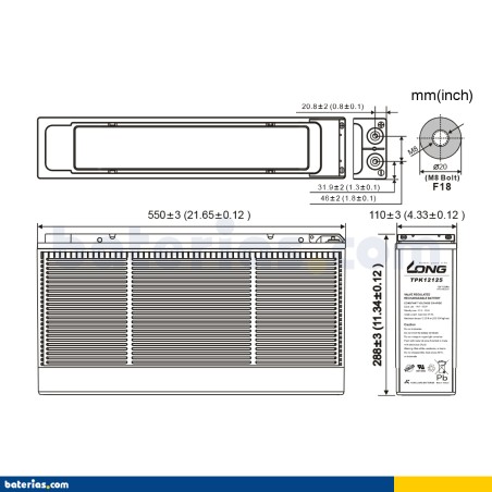 Bateria para telecomunicações Long TPK12125 12V 125Ah AGM – imagem 2